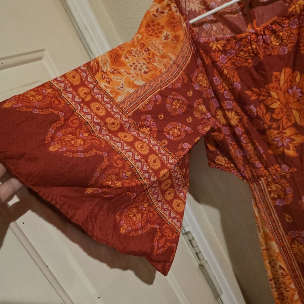 FARM Rio Anthro Orange Flutter Sleeve Tie Back Mini M - Picture 2 of 6